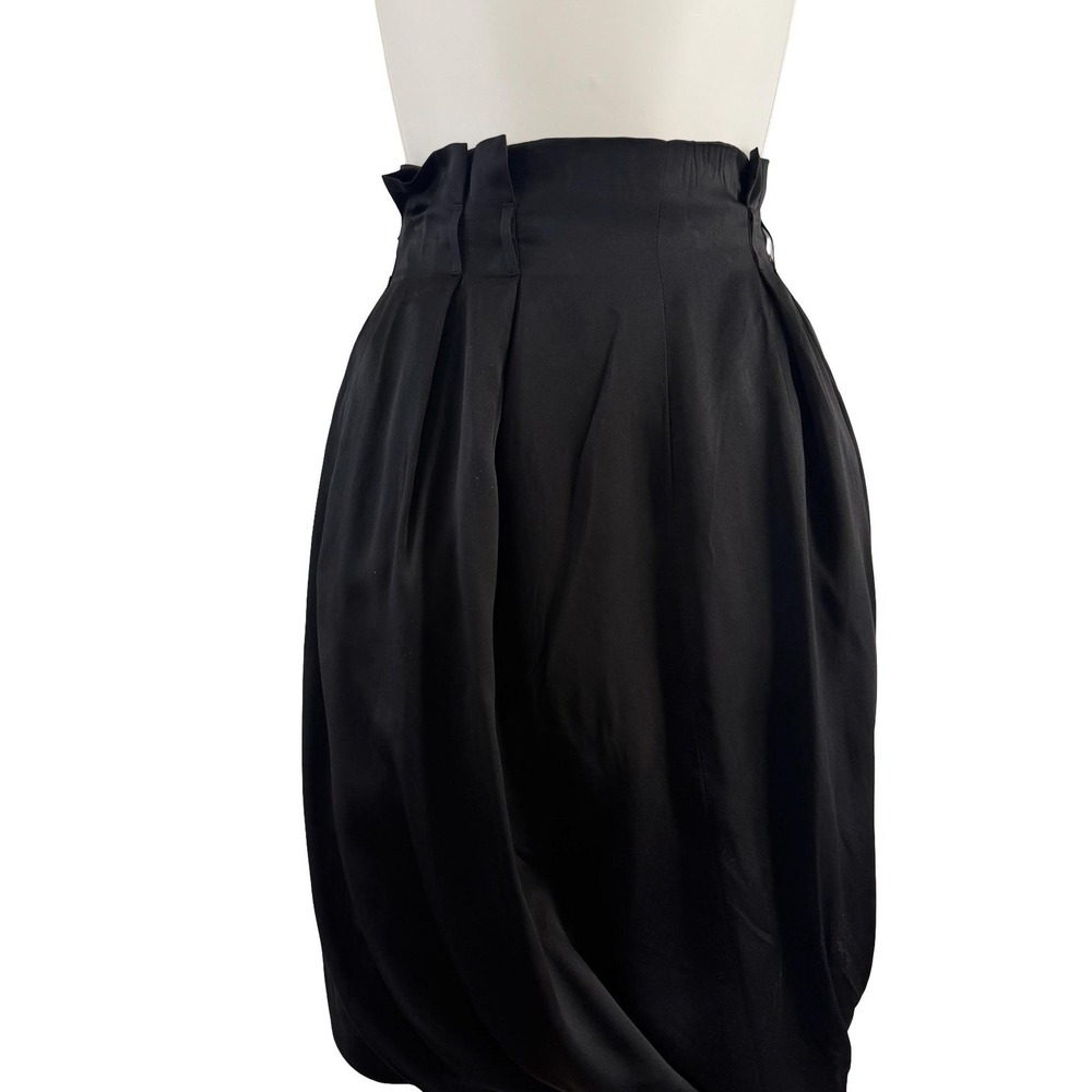 Angelos-Frentzos Skirt Womens 4 Black Silk Paperbag Waist Bubble‎ Made Italy NWT
